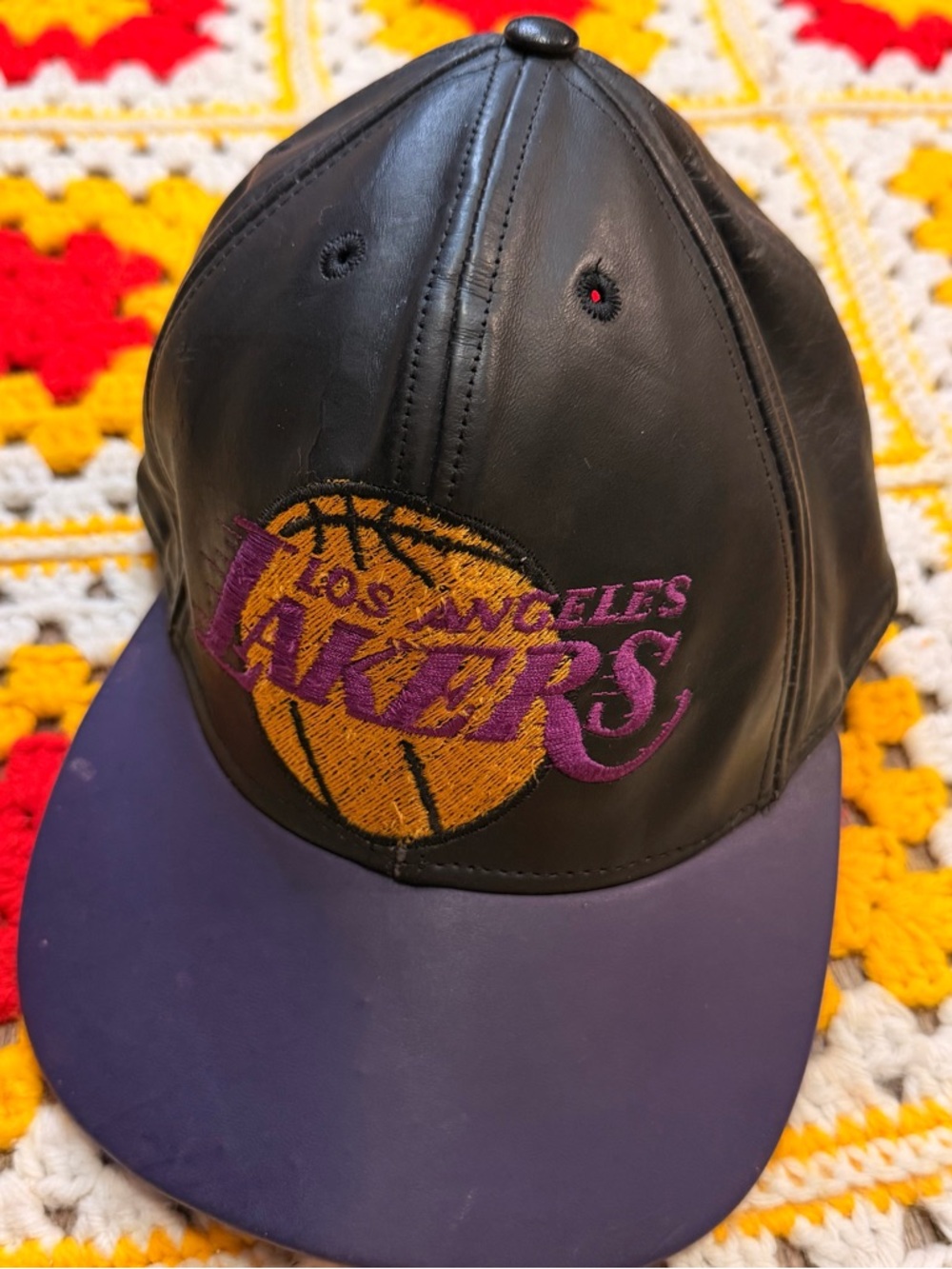 VTG 90s JEFF HAMILTON LEATHER Los Angeles Lakers NBA Basketball Hat Two Tone